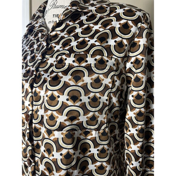 Unique Spectrum Women Small Brown Retro Collared Top Blouse Shirt Tunic - Picture 4 of 8